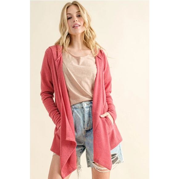 Hoodie Thermal Cardigan Rose Pink - Picture 1 of 3